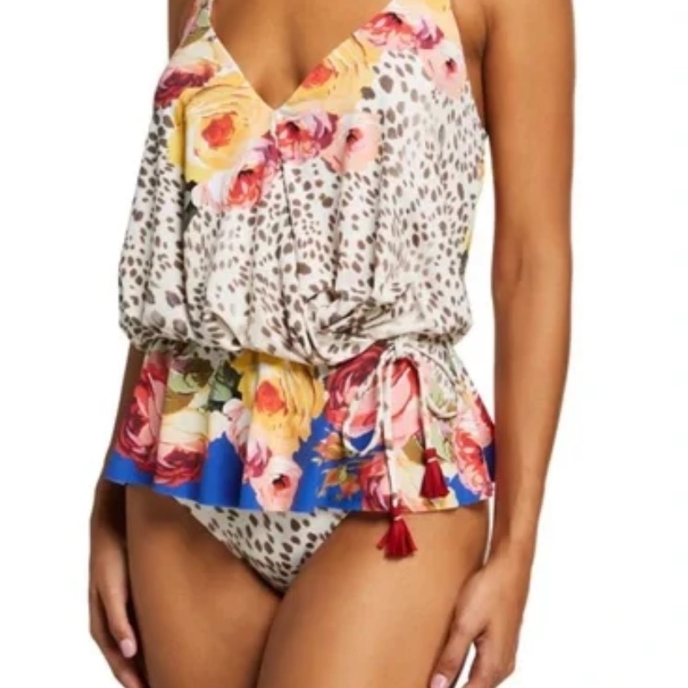 Johnny Was Floral and Leopard Print Swimsuit